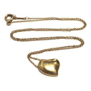 18K YG Puffed Curved Heart Pendant Necklace 16"